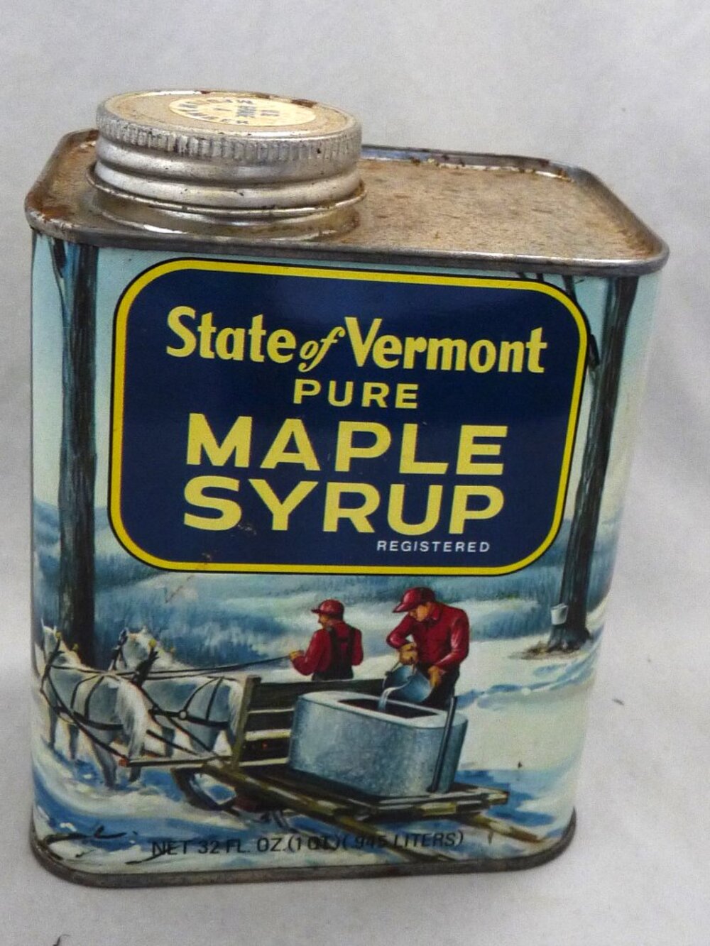 Vintage Nermont Maple Syrup tin advertising 1 qt horse sled empty